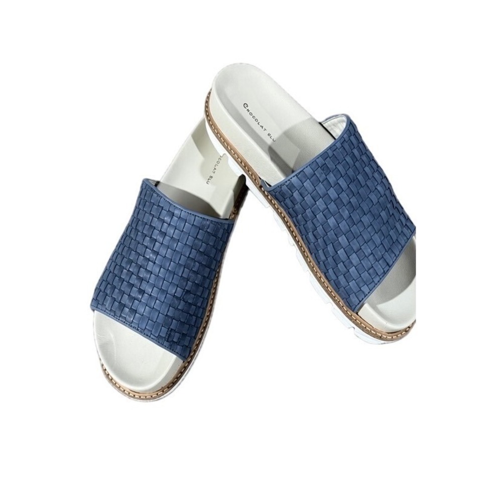 Chocolat Blu Woven Leather Slide Sandal Blue Sz 41 or 11 Platform Lug‎ Sole NWOT